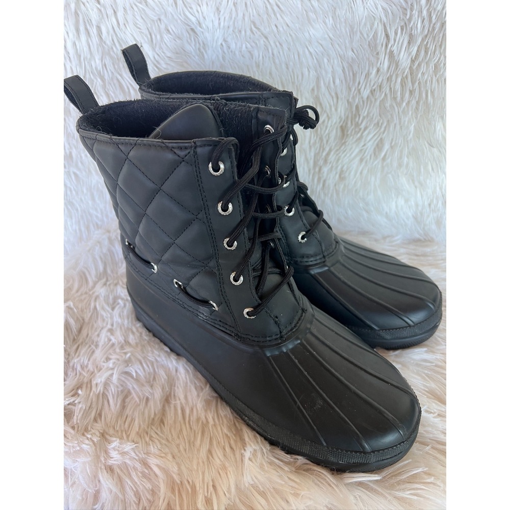 Sperry Saltwater Duck Boots Black Quilted Rain Lace Up Womens‎ Lined Winter Sz 9